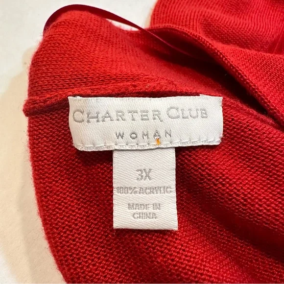 Charter Club Red Sweater Faux Twinset Rhinestone Accent, Size 3X - Picture 9 of 11